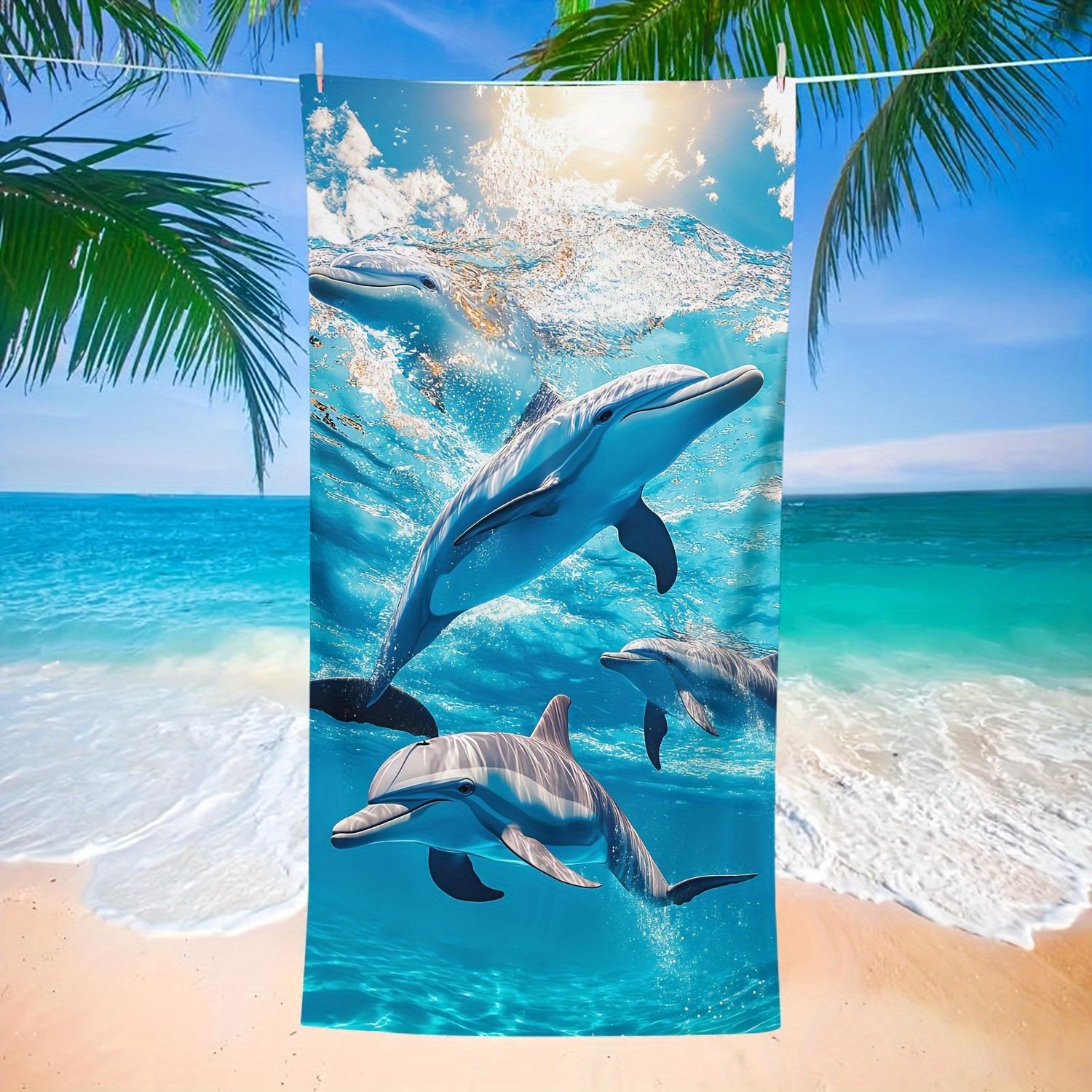 

Vintage Ocean Dolphins Oversized Quick-Dry Microfiber Beach Towel, Soft Lightweight for Beach Bath W40*H60(CM)