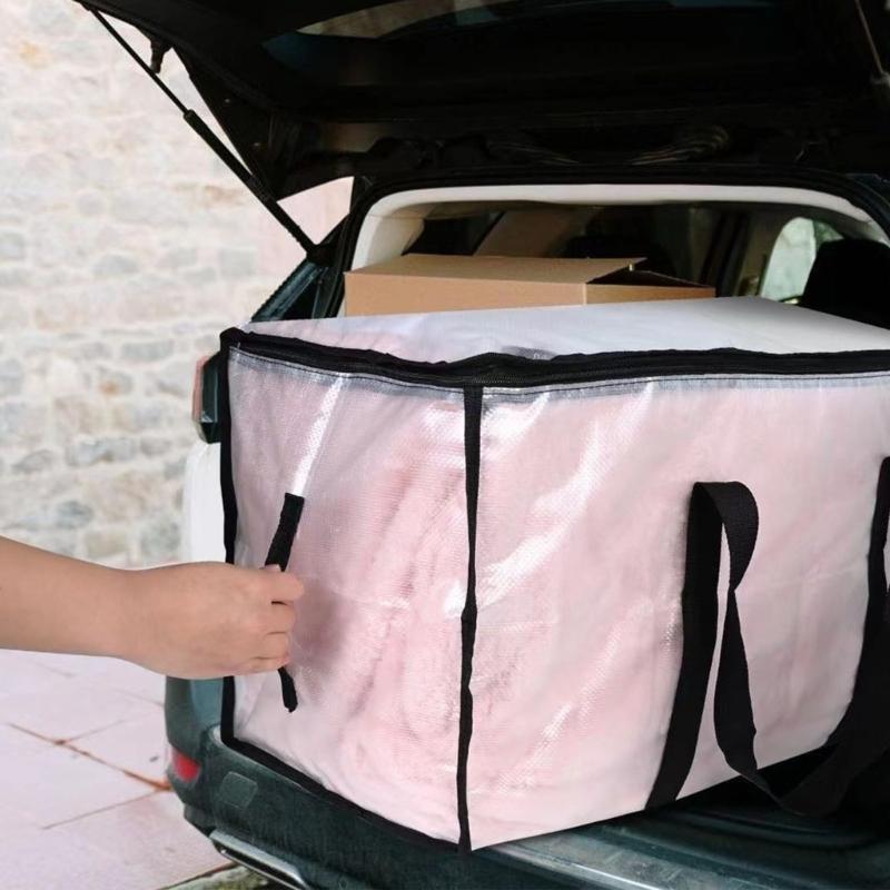 Pack of 4 Large Transparent Moving Bags with Reinforced Strap and Zippers Waterproof Bag for Storage and Organization