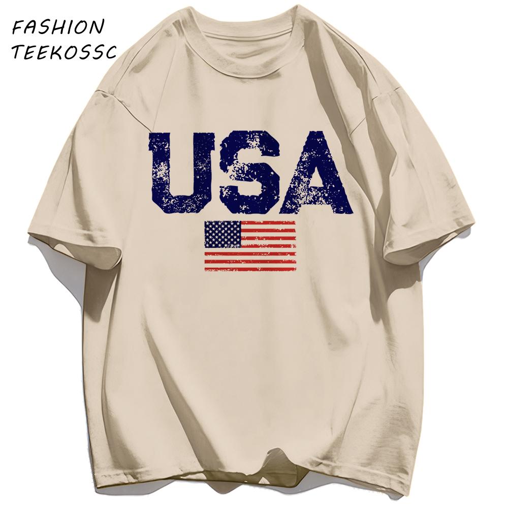 Usa Letter American Flag Printing TShirt Men Cotton Crewneck T Shirts Summer Loose Clothes Multicolor Trendy Short Sleeve