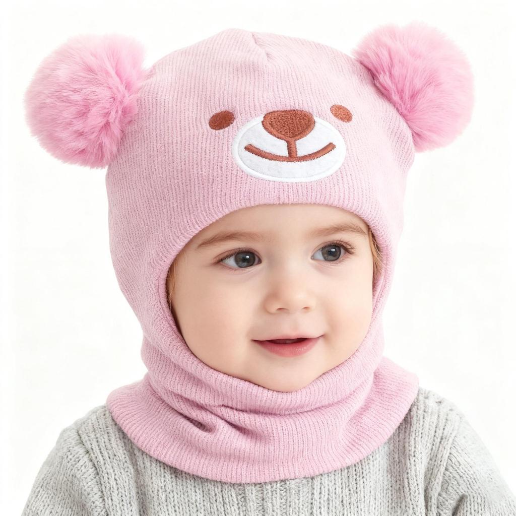 Kids' Autumn/Winter Pom-Pom Wool Hat with Ear Protection – Velvet-Lined, Windproof, Cute and Trendy for Boys and Girls