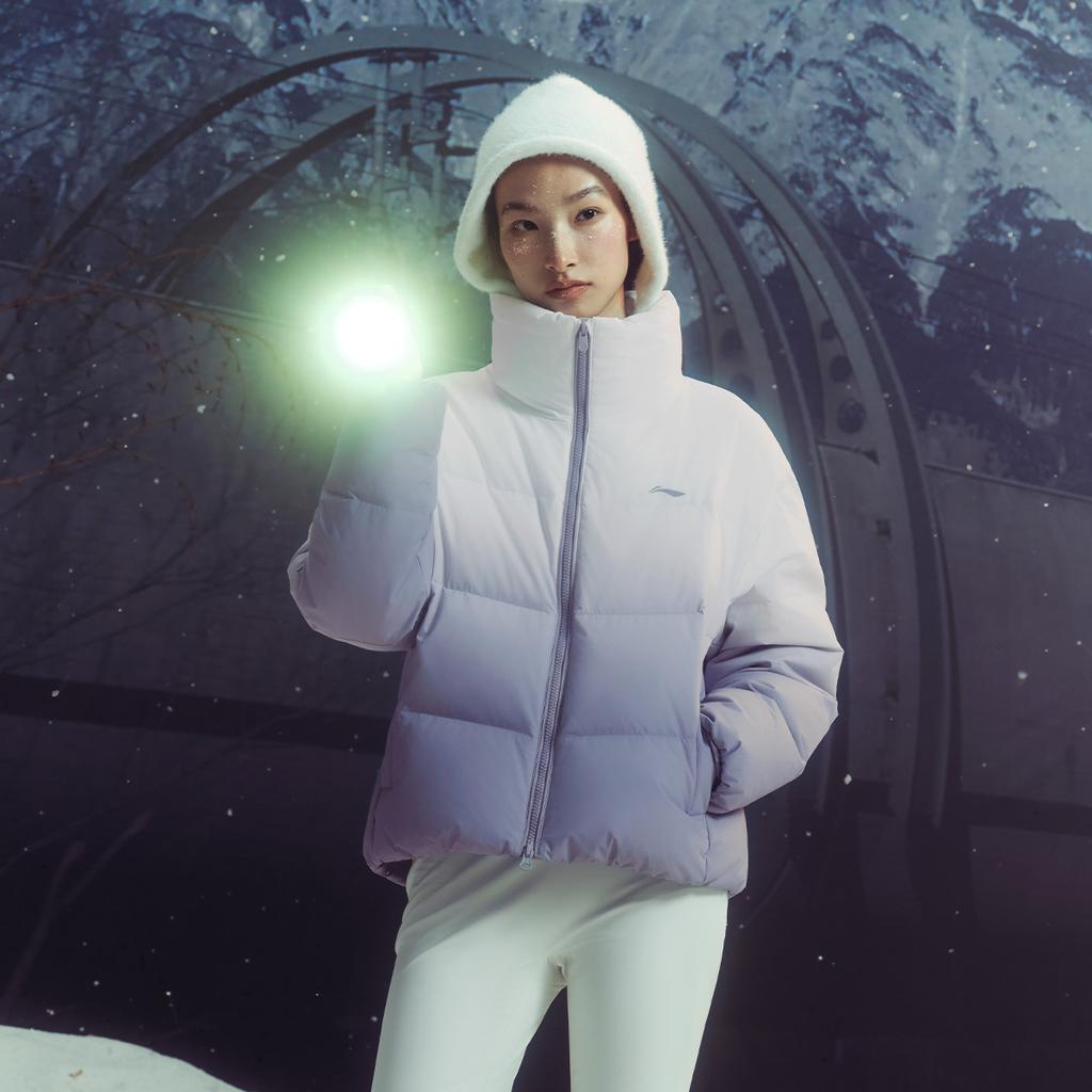 Li-Ning Fitness Series Windproof Water-Repellent Stand Collar Short Gradient Logo Down Jacket Women Jacket AYMV396-8