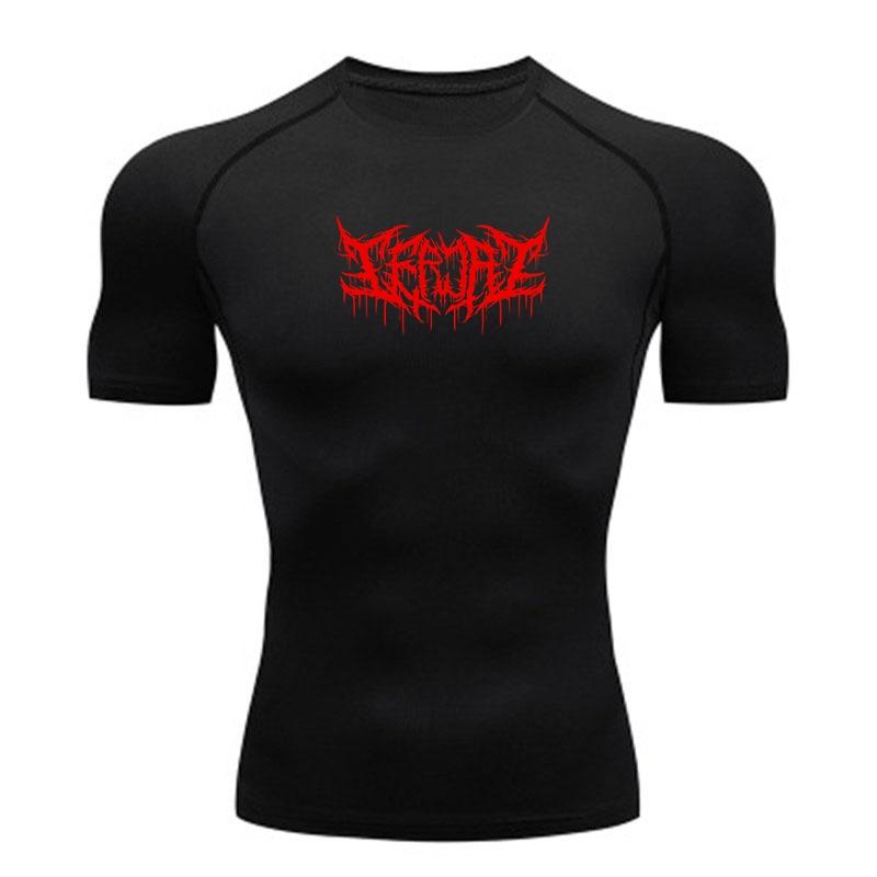 Men's Quick Dry Compression Workout T-shirt, Red Deathmetal Dripping Print Athletic Top for Gym Running Training Active Wear