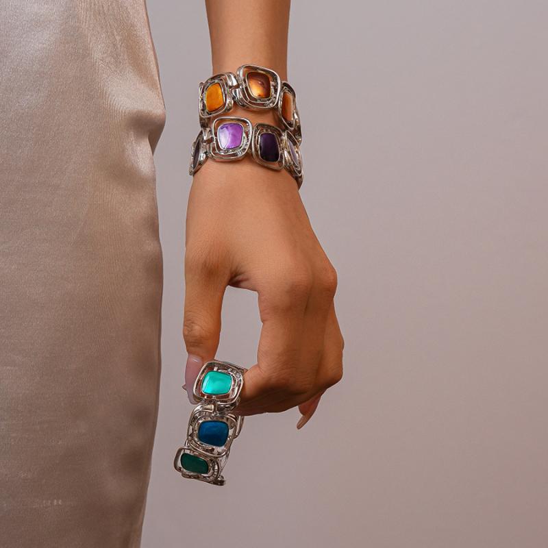 Drip Oil Geometric Elastic Bracelet Retro  Unique Hollow Out Irregular Splicing Women'S Bracelet Jewelry Accessories Gift