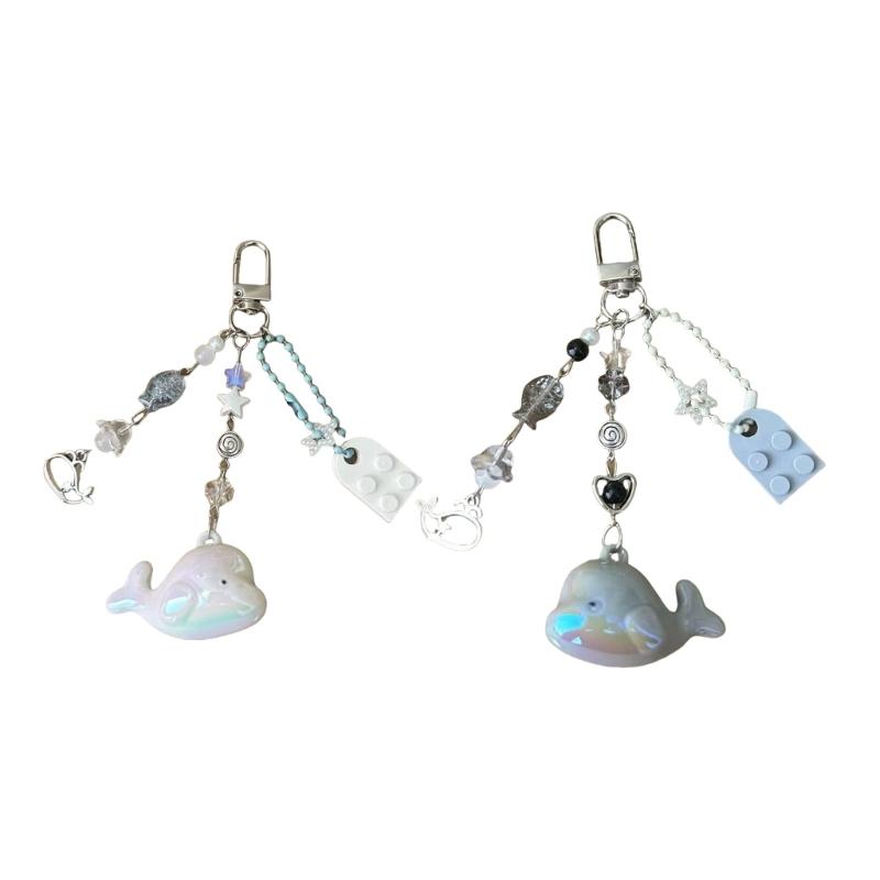 Artistic Dolphin Bead Keychain Simple Styles Key Ornament Acrylic Alloy Texture Suitable for Adding Fun to Bags or Phone
