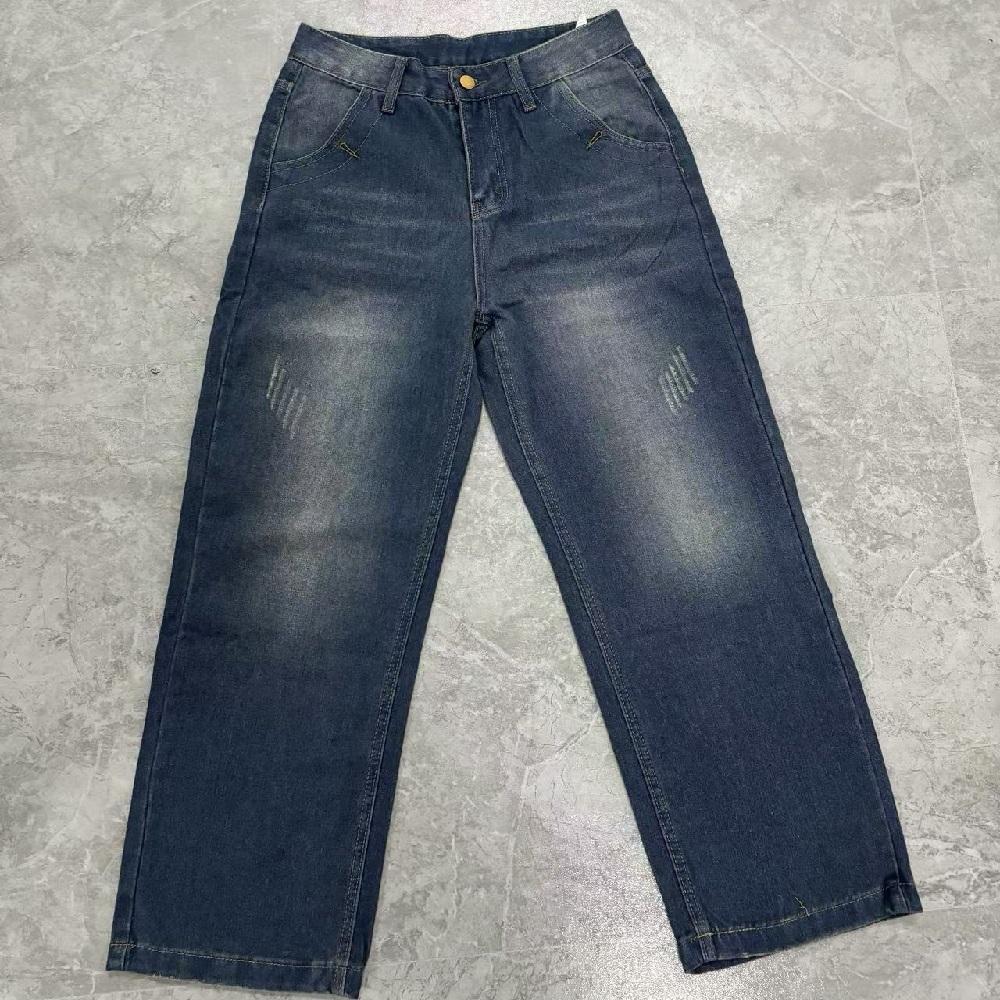 Women Vintage Washed Denim Jeans Middle Waist Wide Leg Pants Ladies Casual Full Length Baggy Jean Trousers