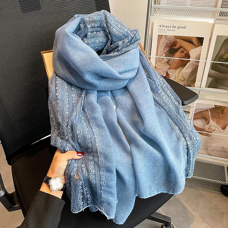 Korean Style Patchwork Lace Scarf - Women's Spring & Autumn Cotton Linen Shawl
