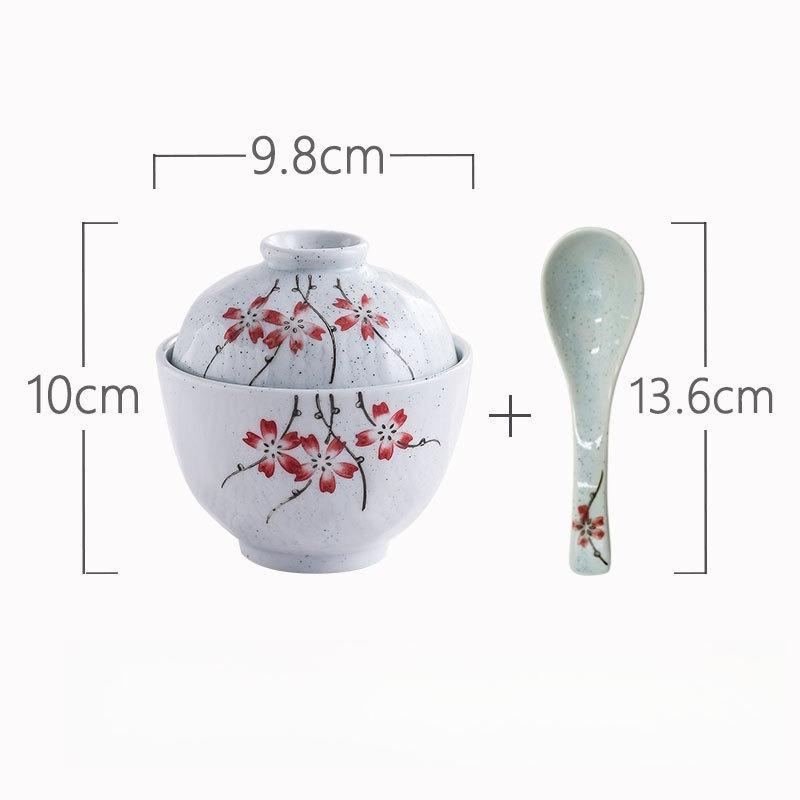 4 Zoll Japanische Keramik-Dampfgar-Schale Handbemalt mit Deckel Suppentasse für Eierpudding Vogelnester