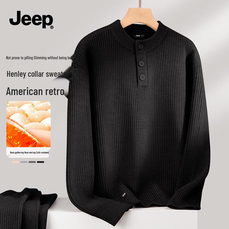 JEEP Men s Heavyweight American Henley Collar Knit Sweater 2XL