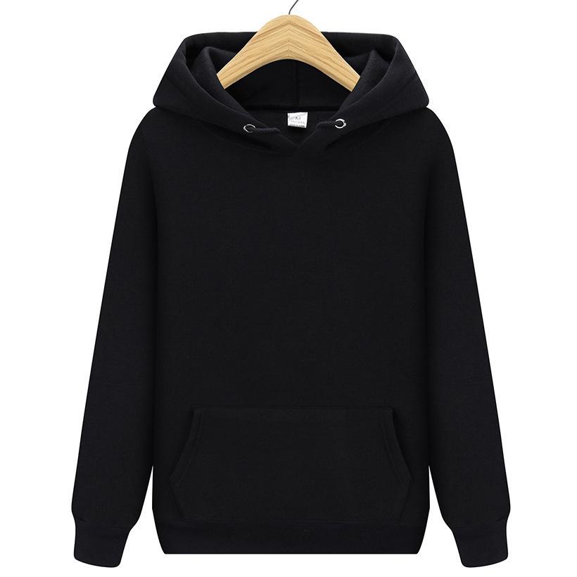 Unisex Solid Color Thick Hooded Sweatshirt with Plus Velvet for Autumn and Winter