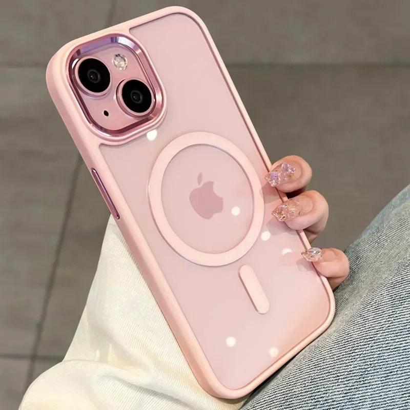 

Роскошный магнитный прозрачный защитный чехол для беспроводной зарядки Magsafe для iPhone 15 14 Plus 13 12 11 Pro Max, противоударный чехол-бампер iPhone 15 Pro розовый