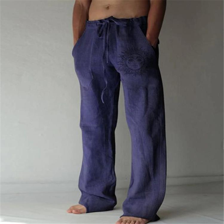 Casual Pants For Men With Printed Cotton Linen Fabric For Spring Urban Style Comfort