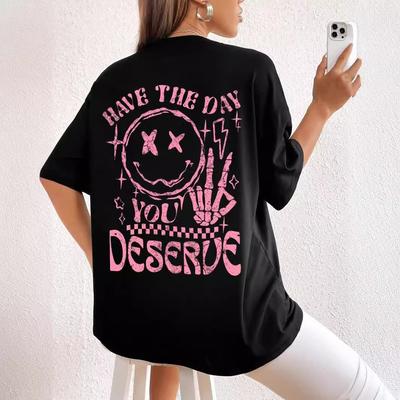 Plain Printed Letter Graphic Women'S T-Shirt Cotton T-Shirt Sports Soft Cotton Clothing Oversized Loose T-Shirt