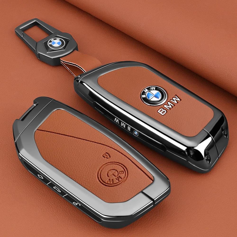 Car Sticker Hot 2025 Zinc Alloy Leather Car Key Case Cover Shell For BMW Series 7 735i 740Li X7 X1 U11 2023 I7 G07 LCI XM Remote
