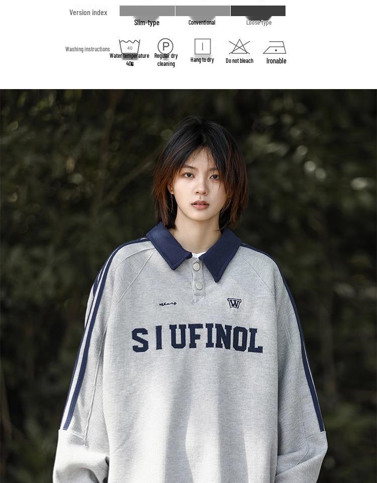 Women's Plus Size Retro Polo Collar Sweatshirt: Loose-Fit, Slimming, Long-Sleeved Top for Spring and Autumn