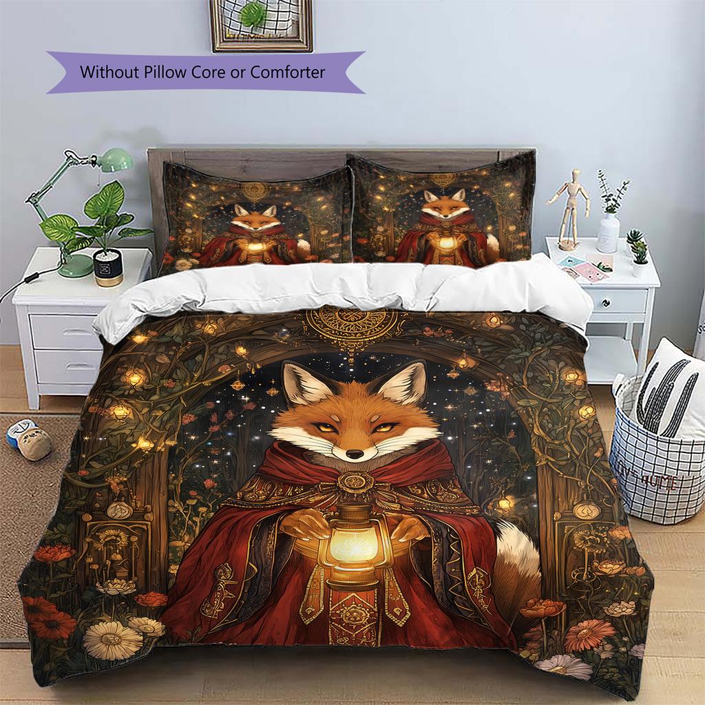 Majestic fox  Pattern Bedding Quilt Set Quilt Cover Pillowcase Home Decoration  Gift (1 * duvet cover + 2 * pillowcase, without core)