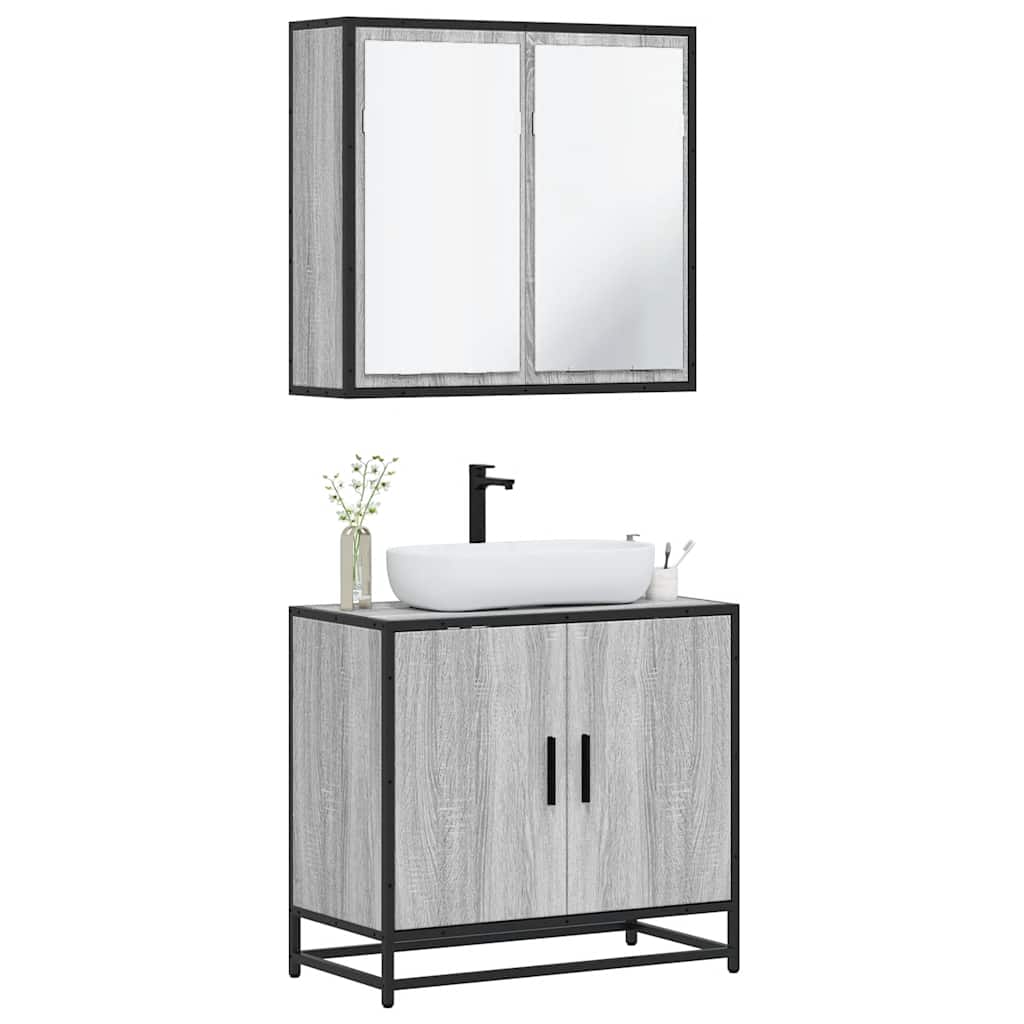 2 Piece Bathroom Furniture Set Gray Sonoma Particleboard