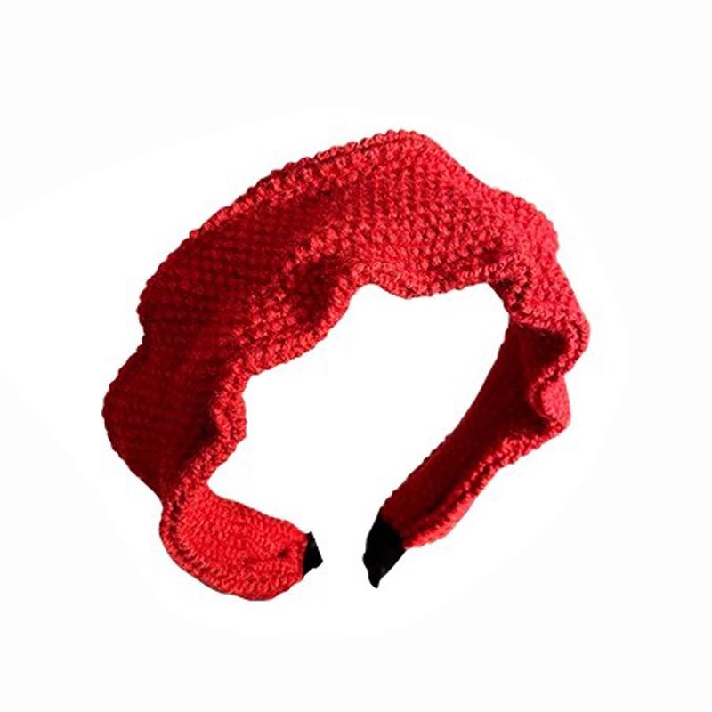 2024 Red Knitted Pleated High Crown Woolen Headband for Women – Holiday Collection