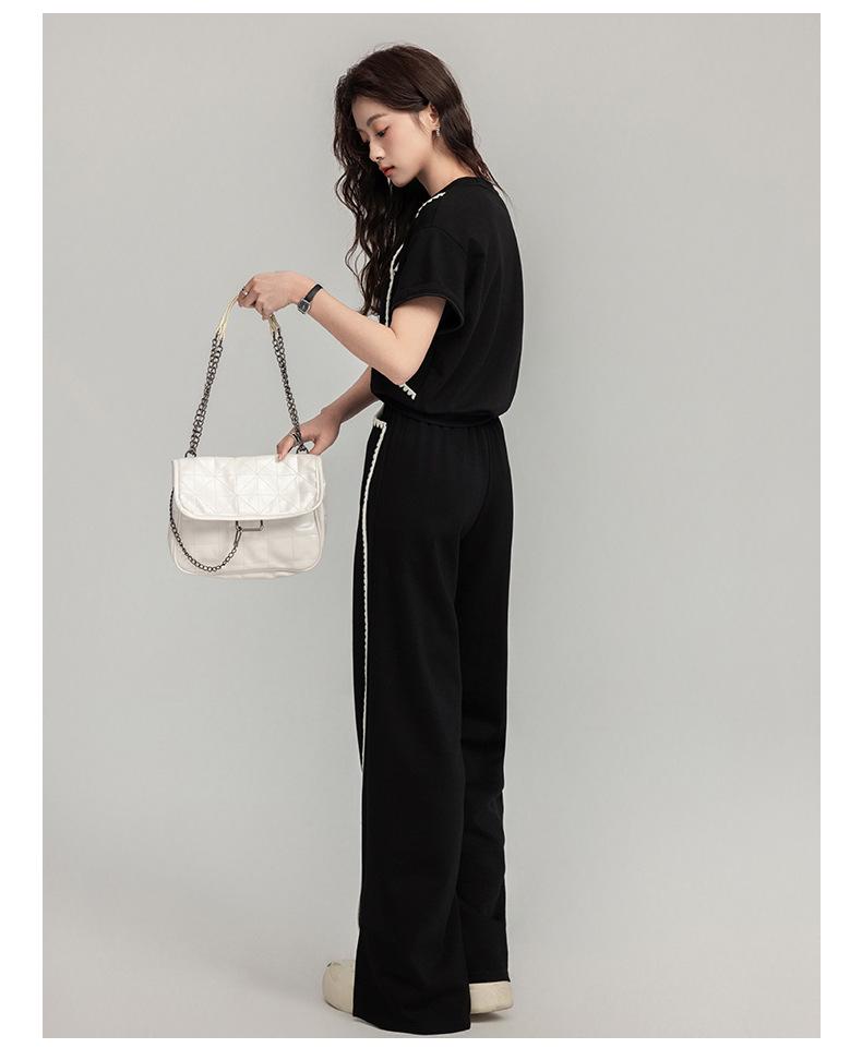 2025 Summer Trendy Sporty Slim Two-Piece Set: Short-Sleeve Top & Wide-Leg Pants