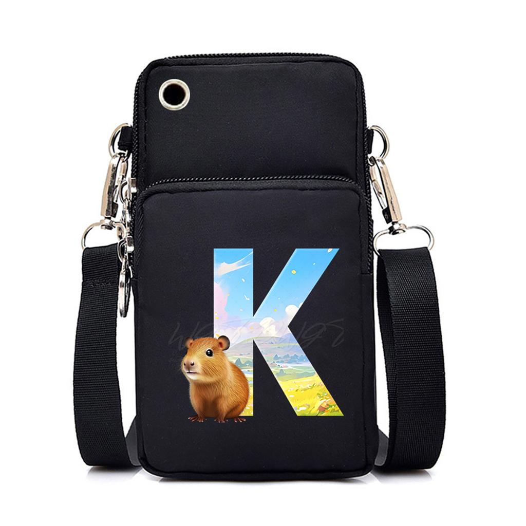 Letter Print Black Messenger Bag Casual Portable Mobile Phone Bag