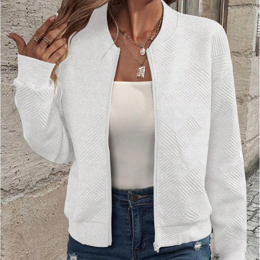 Spring Casual High Neck Zipper Knit Cardigan Women's Long Sleeve Chic Coat