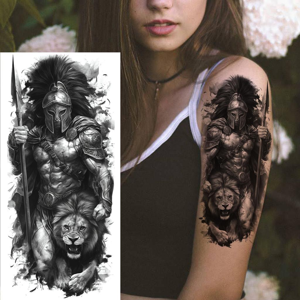 1 Sheet Warrior Gladiator Temporary Tattoos For Men Women Spartan Hero Tatoos Waterproof Realistic Fake Body Arm Tattoo Stickers