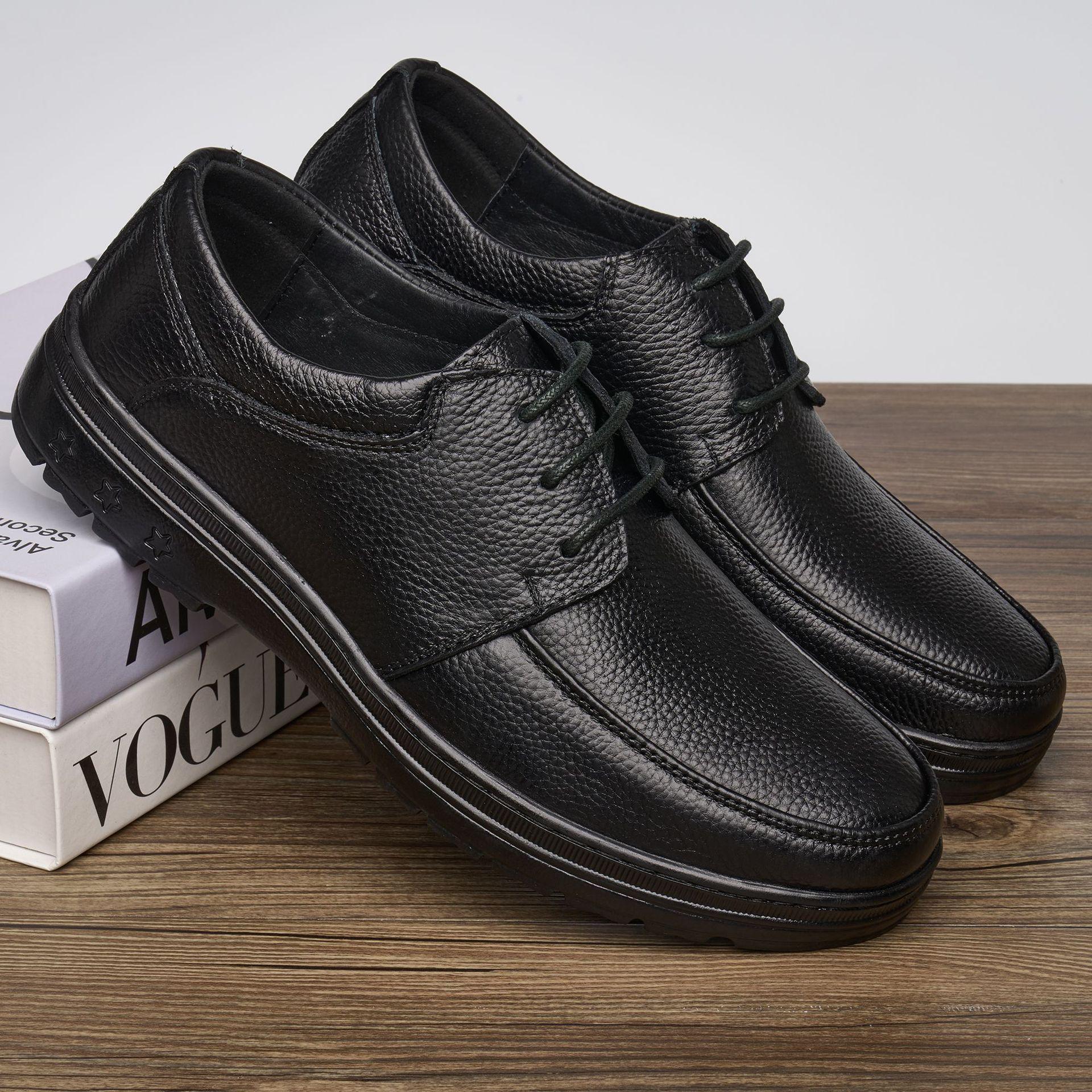 Men s Black Cowhide Lace-Up Casual Retro Leather Shoes - Non-Slip, Soft Sole for Business and Commuting. 42 чёрный
