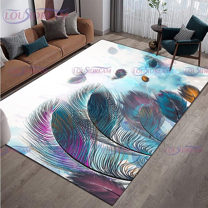 Moderner, luxuriöser farbiger Federteppich, Wohnzimmer-Teppich, rutschfeste Teppiche für Couchtisch, Flur, Eingangsbereich, Bodenmatte, Dekor
