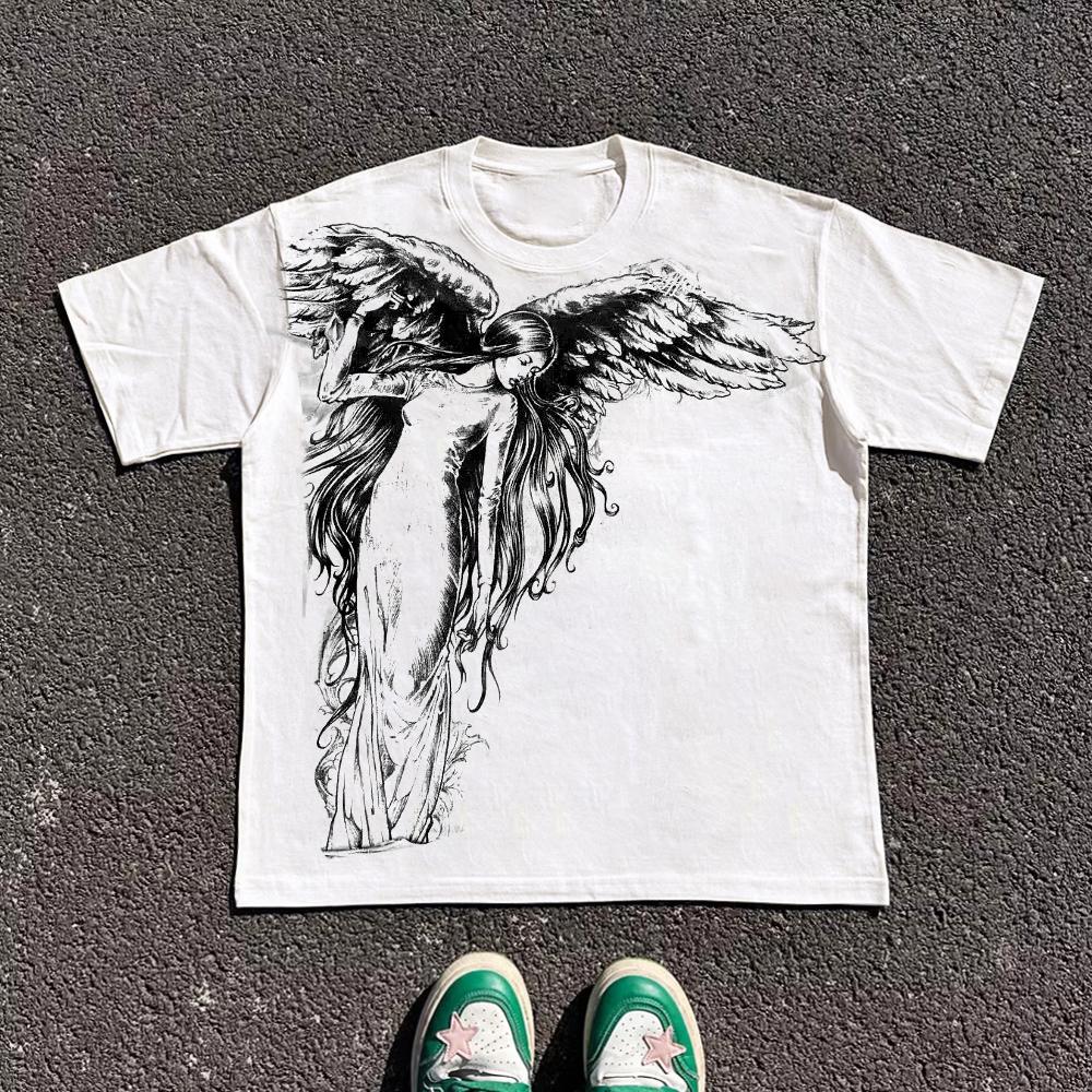 Classic Y2K Gothic Style Tshirt Print Oversized T Shirt High Street Shirts Gothic Round Neck Cotton Tops New Unisexs Women T Shirt
