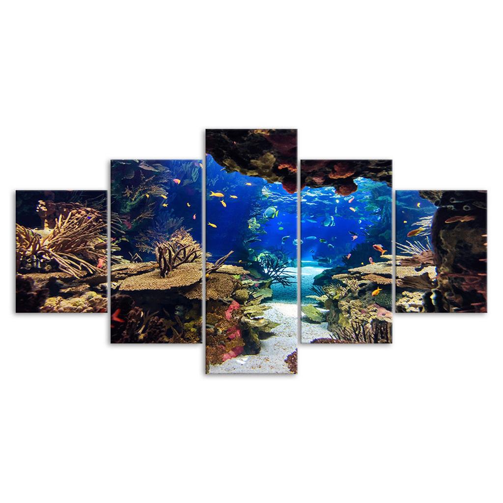Underwater Sea Fish Coral Reefs 5 Piece Five Panel Wall Canvas Print Modern Art Poster Picture Home Decor Gift For Him For Her