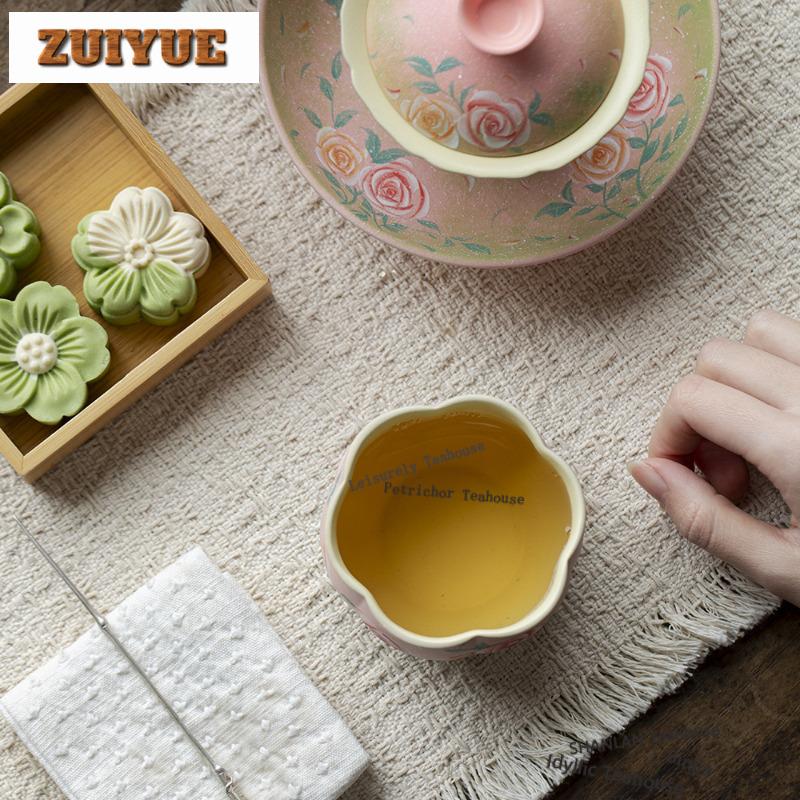 160ml Hand-painted Rose Teacup Aesthetic Tea Bowl Sample Tea Cup Tea-tasting Meditation Cup Chazhan Master Cups Drinkware Craft