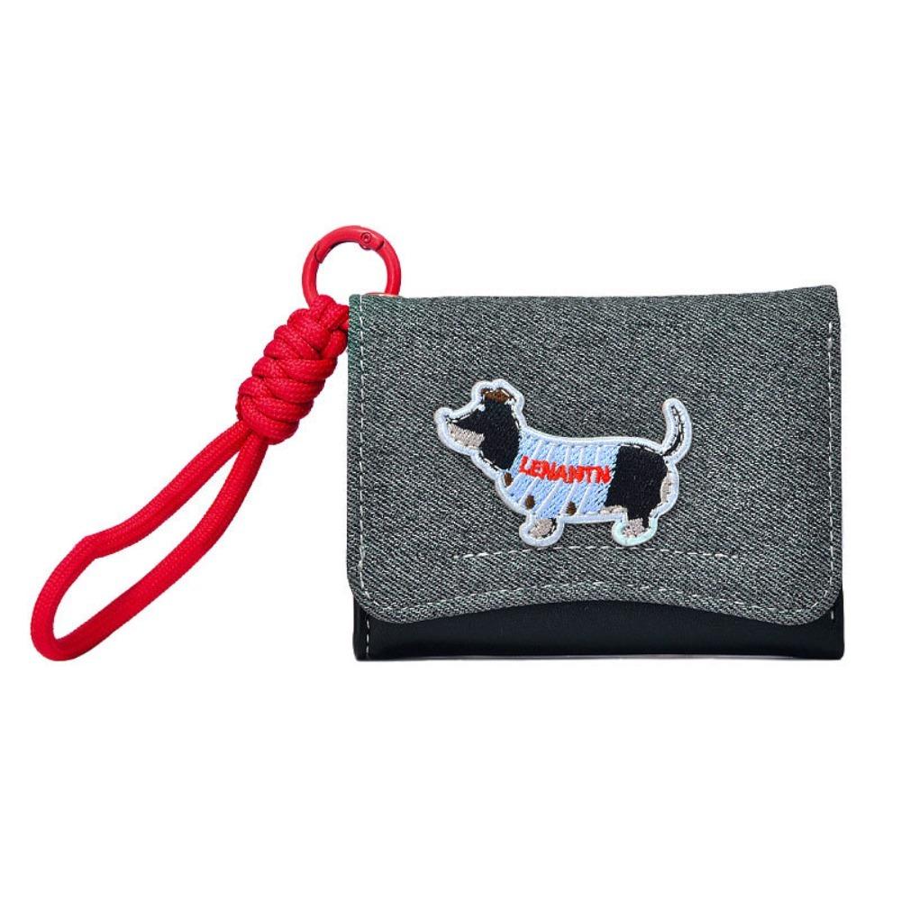Kawaii Anti Loss Hanging Rope Short Wallet Cartoon Sausage Dog Coin Purse Card Holder Women Girl