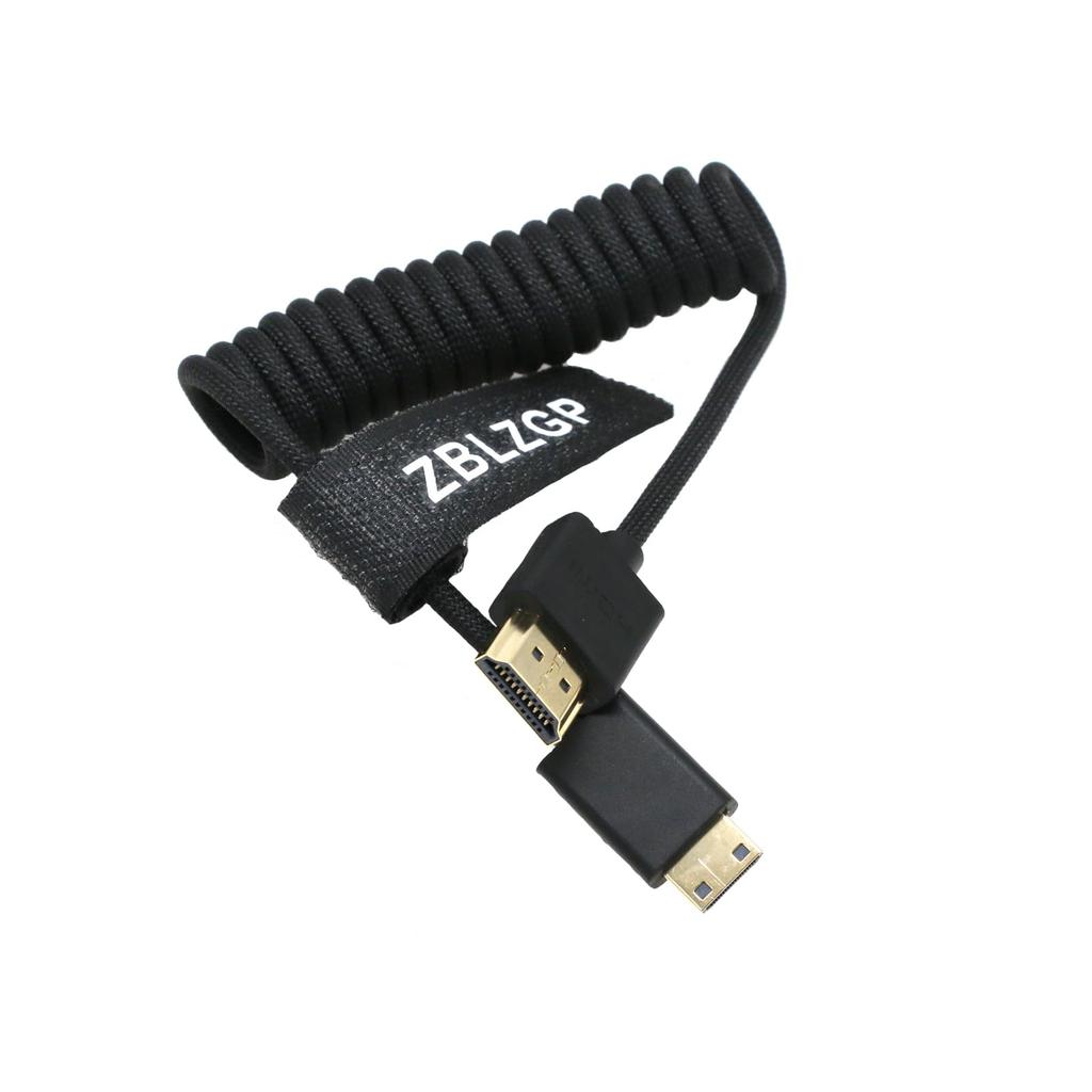 ZBLZGP 8K HDMI Type HDMI Braided Compatible with Canon and Blackmagic Pocket Cinema Cameras HDMI To Black Cable, A, 2.1, Coiled, Right/Left Angle,