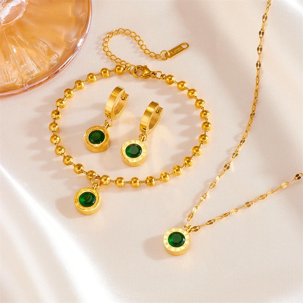 Roman Stainless Steel Jewelry Set: Color-Preserving Necklace, Bracelet & Earrings - Non-Fading, Simple Titanium Design