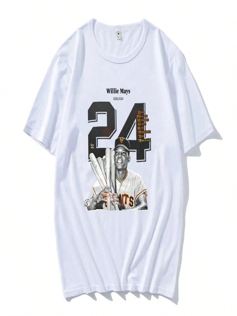 Willie Mays 1931-2024 T-Shirt Baseball Player Graphic Printing Tee-Shirt Cotton Summer Tshirt Streetwear Casual Unisex S разноцветный