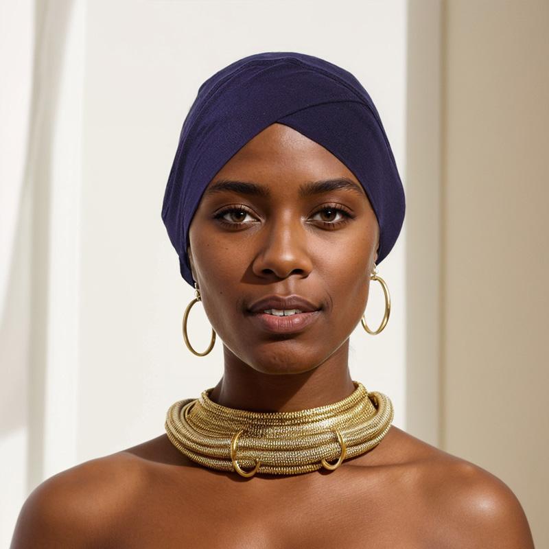 Hijab Caps Headdress Solid Color Muslim Underscarf Cap Soft Elastic Crossed Forehead Female Headscarf Turban Bonnet