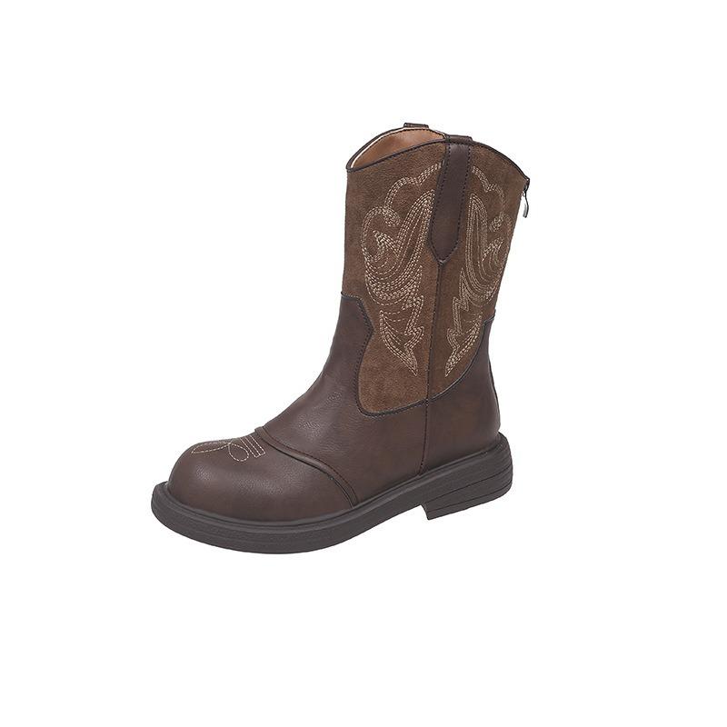 Kurzstiefel Damen Retro Bestickte Western Cowboy Stiefel Reißverschluss hinten Herbst und Winter Neue Ritterstiefel Martin Stiefel