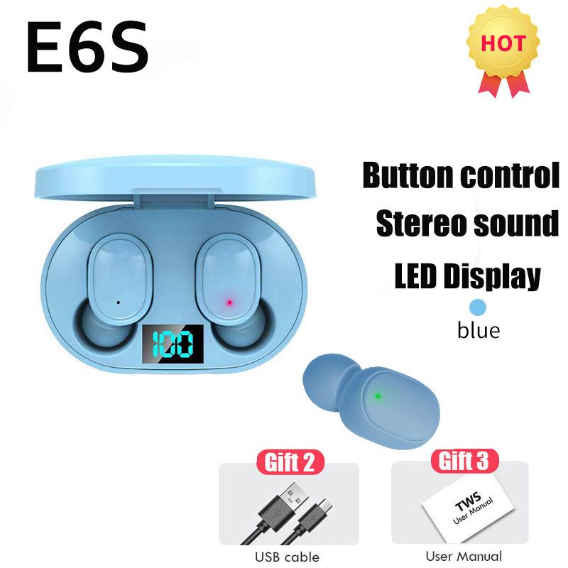 

TWS E6S Wireless Bluetooth Earphones Fone Headphones LED Display Noise Cancelling Sport Earbuds with Mic For Xiaomi Redmi iPhone синій