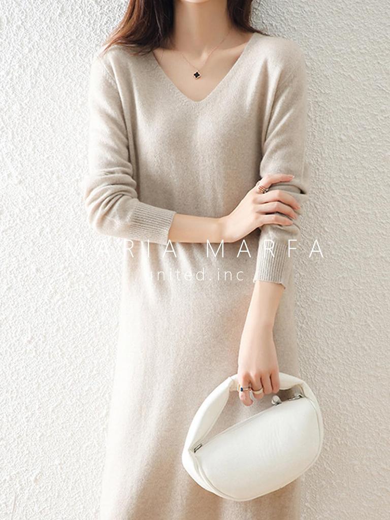 MARIA MARFA Fluffy Knit Maxi Perfect for Fall and Long and Perfect for Fall and Size V-neck, Dress, Length, Elegant, Winter. Sleeves, Elegant,