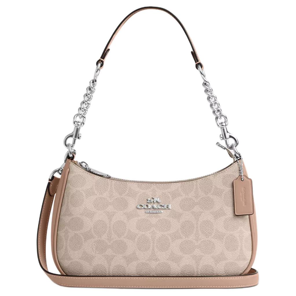 Coach Teri Artificial Leather With Recycled Leather Handbag, Shoulder Bag Medium Womens Sand Yellow Gray Umber