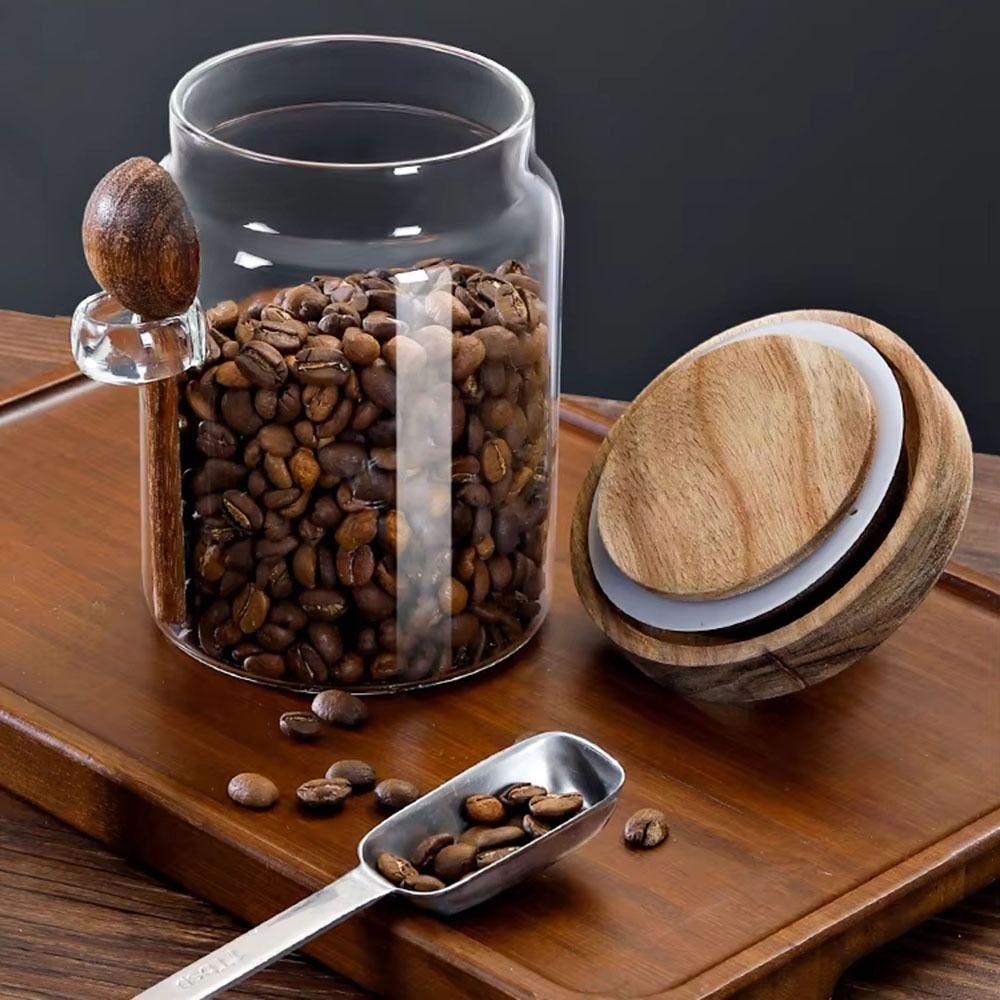 With Wood Spoon Glass Sealed Containers with Wooden Lid Food Storage Canister  Household