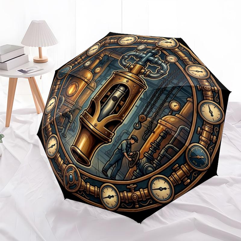 Steam Punk Machinery Pattern Umbrella, Portable and Foldable Design, 8 Ribs, a Casual Accessory for Halloween, Christmas, and Birthday Gifts.