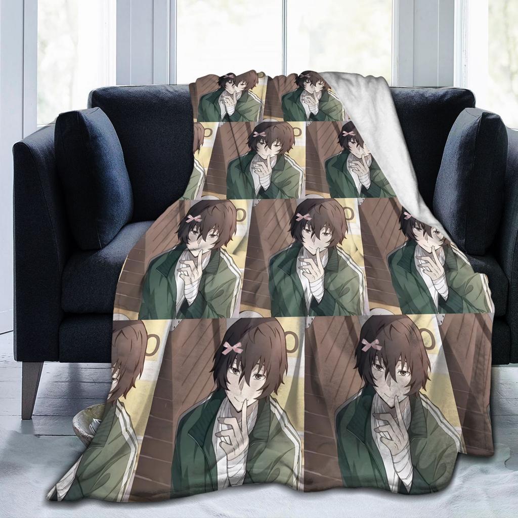 Dazai Bungo Stray Dogs Blanket Flannel Print Multi-function Warm Throw Blanket for Bed Bedroom Bedspreads