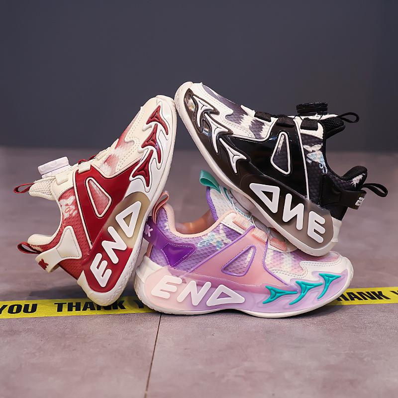 Girls' sports shoes 2025 new button men's and women's sports shoes spring and autumn mesh breathable wear-resistant lightweight running shoes