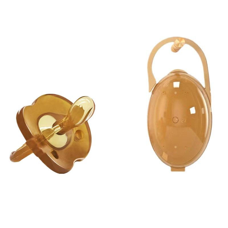 Round Flat Head Liquid Silicone Pacifier with Case & Anti-Drop Chain, Day/Night Use (2-Pack)