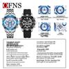 Oufannishi Men's Multifunction Waterproof Quartz Chronograph Wristwatch with Six-Hand Calendar