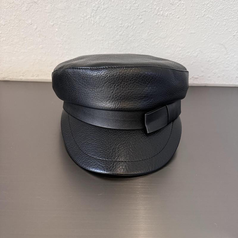 Face Solid Color Slimming  Navy Cap Short Visor Leather Material Women Supplies