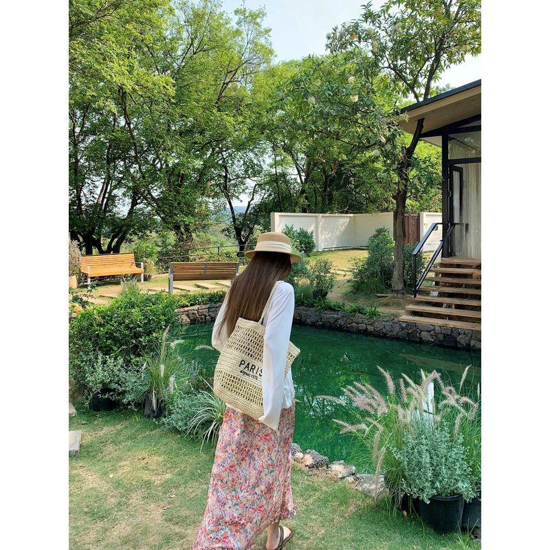 Kumikumi Gentle Floral Skirt A- Line Skirt Women's Autumn Drape Drawstring High Waist Swing Dress Midi Skirt