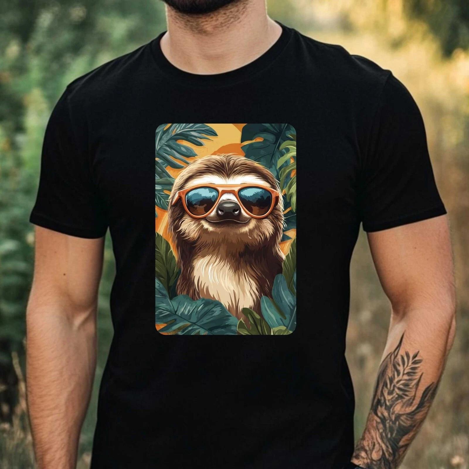 T-Shirt Herren Faultier mit Sonnenbrille Motiv Baumwolle Größe XS bis 5XL XS