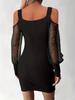 Women's Fashion Mesh Patchwork V-Neck Pleated Bodycon Dress