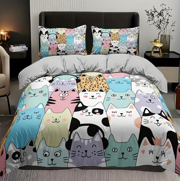 Bedding Three-Piece Set 3D Digital Printing Animal Cat And Dog Bed Sheet Quilt Cover
